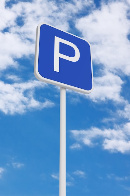 Parking Road Traffic Sign on a blue sky background. 3d Rendering