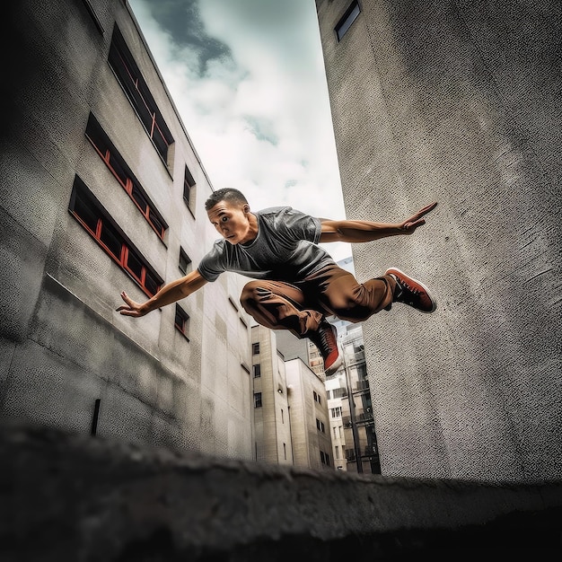 Parkour athlete photo realistic illustration generative ai