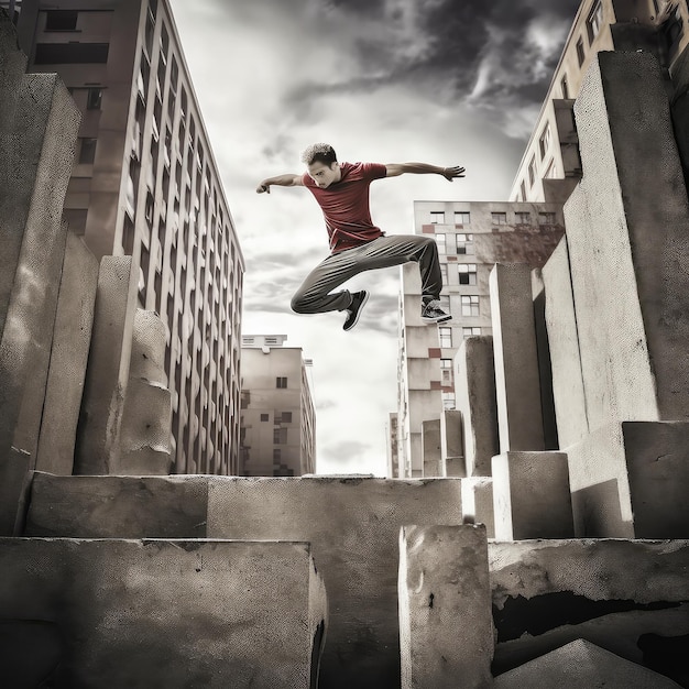 Photo parkour athlete photo realistic illustration generative ai