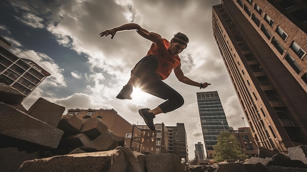 Parkour athlete photo realistic illustration generative ai