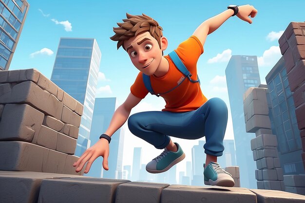 Foto illustrazione di personaggi dei cartoni animati parkour expert