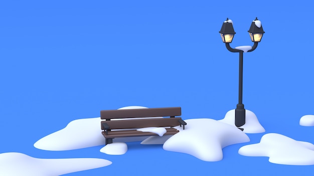 parks chair lamp of blue scene abstract cartoon style 3d rendering nature winter concept