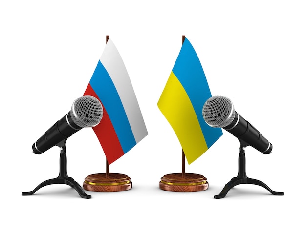 Parley between Russia and Ukraine white background 3D illustration