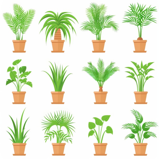 Parlor Palm Chamaedorea Elegans Neanthe Bella Palm Pot Plant Icon Set Parlor Palm Plant Flat Design