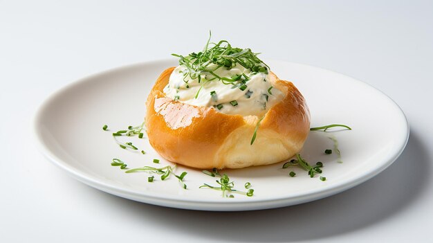 Parmesan Bun with Cream Cheese and Chives on a Plate