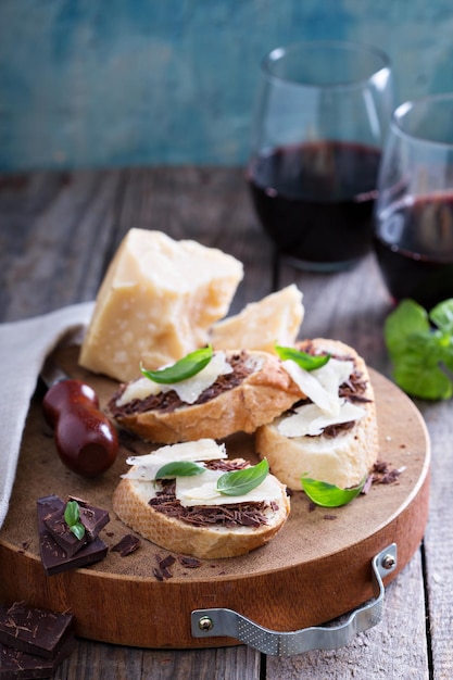 Parmesan and chocolate bruschetta