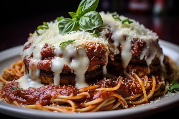 Parmesan met aubergine met volkorenpasta en mari