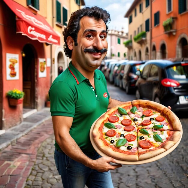 ピザを運ぶイタリア人のパロディー漫画