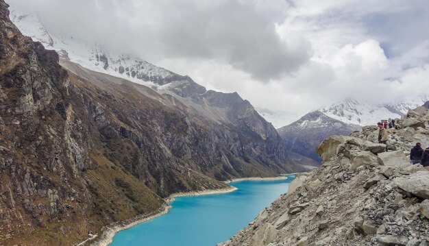 Paron lagoon, at Huascaran National Park, Peru. A blue lake in the Cordillera Blanca on the Peruvian