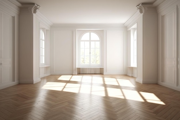 Parquet floor in light spacious empty room