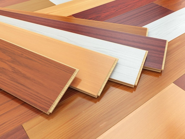 Parquet o laminate wooden planks of the different colors on the floor