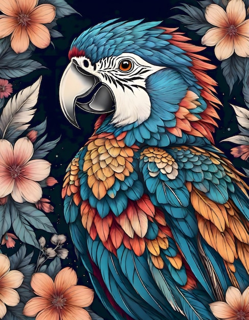 Parrot Amidst Flowers