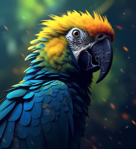 Parrot Bird Blue yellow face portrait Focus