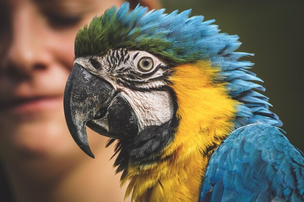 Foto immagine della natura dell'uccello ara blu e giallo del pappagallo