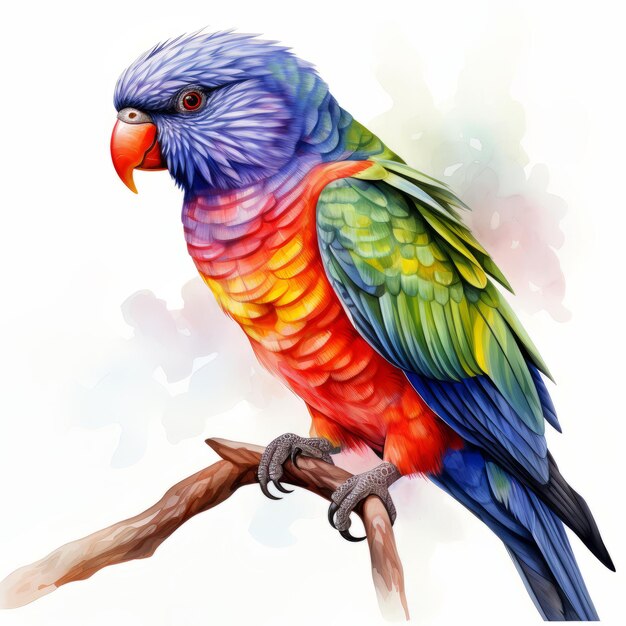Parrot on a branch isolated on white background Vector illustration