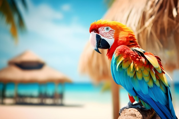 Photo a parrot on a branch with a blue sky in the background