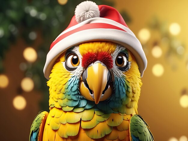 parrot in Christmas hat Merry Christmas card Generative Ai