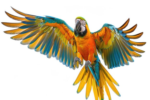 A parrot in flight isolated on a white background