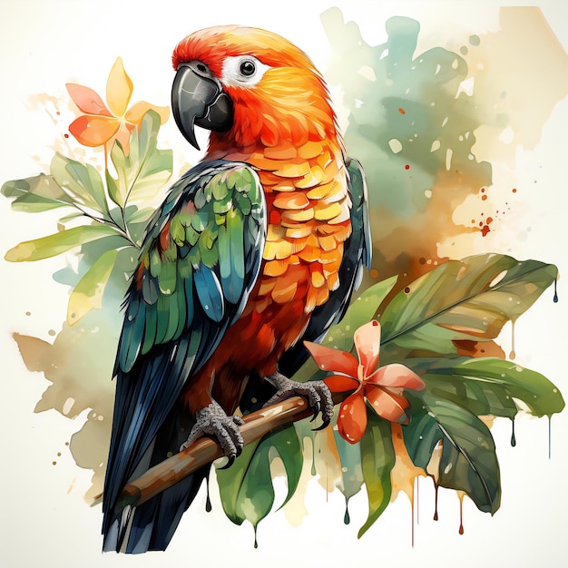 parrot illustration with flowers generative ai