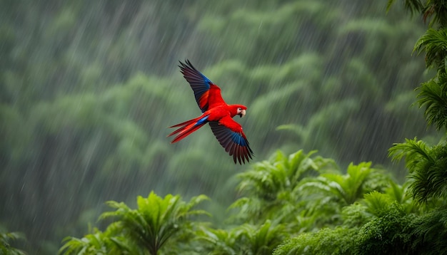 Photo a parrot is flying in the rain with the word parrot on the right