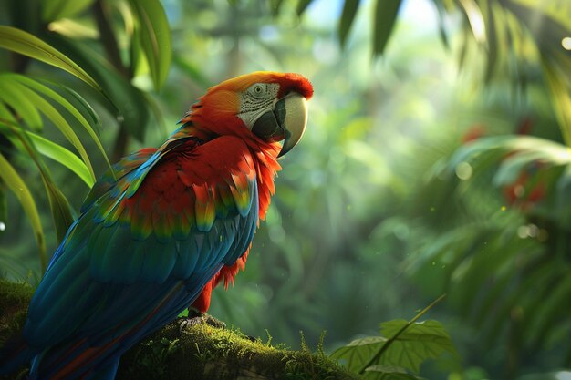 a parrot is perched on a branch in the jungle