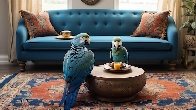 A parrot is sitting on a bar counter