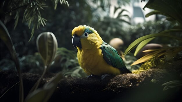 A parrot in a jungle scene