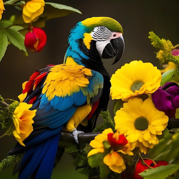 Parrot macaw beautiful flower background