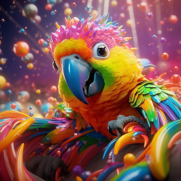 parrot rainbow slime and bubbles