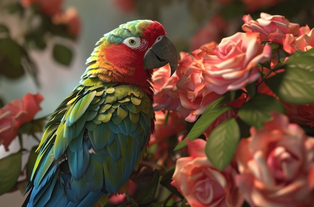 Photo parrot and roses wallpaper