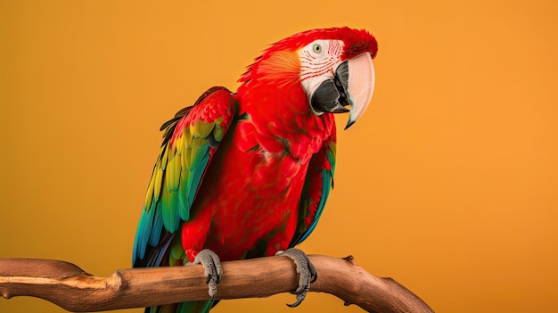 A parrot sits on a branch.