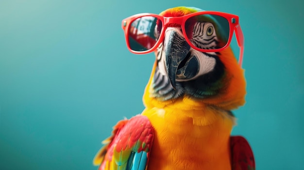 A parrot sports trendy red sunglasses