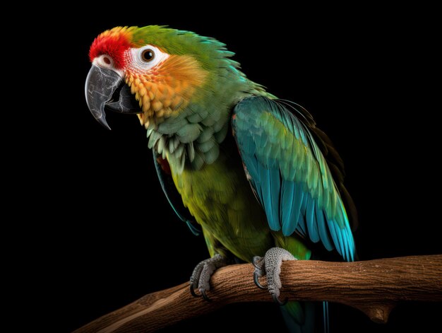 Parrot studio shot isolated on clear black background generative ai