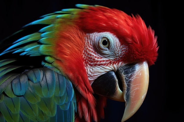 Parrot using beak to carefully preen wing feathers