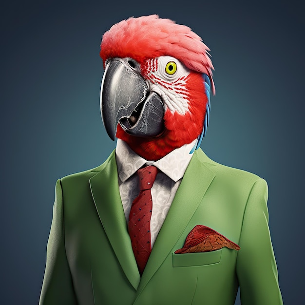 parrot wearing a human suit