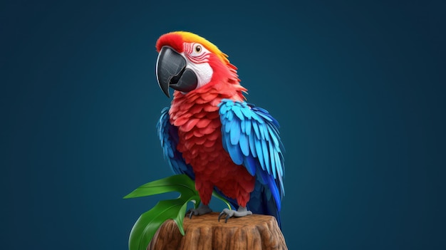 A parrot with a blue background and green leaves