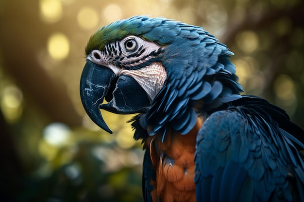 파란 얼굴과 하얀 얼굴을 가진 앵무새.