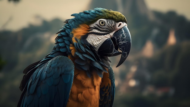 A parrot with a blue and yellow face