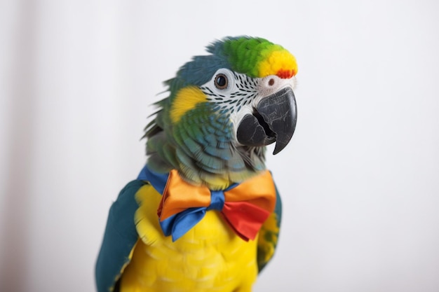 Photo a parrot with a bow tie that says 