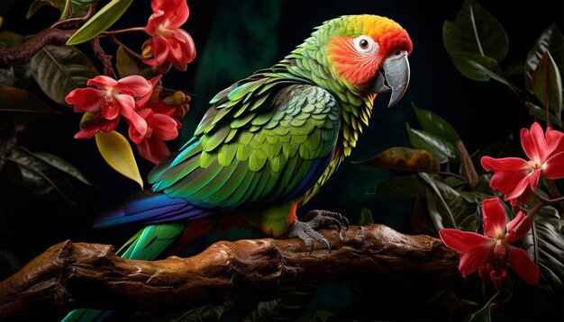 Photo parrot with colorful pattern on tree branch