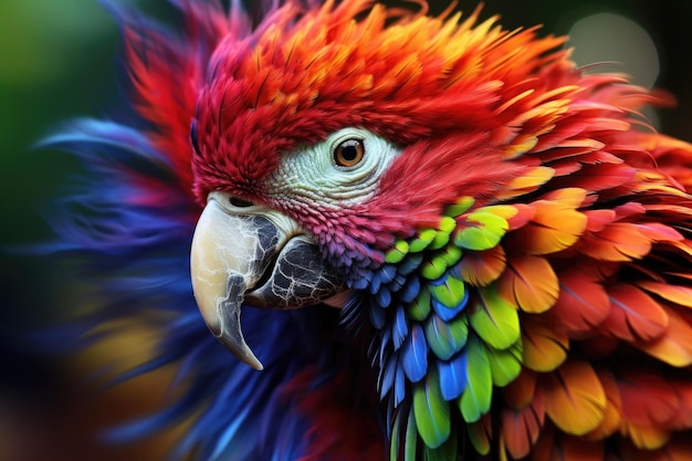 A parrot with feathers dyed in rainbow hues