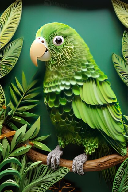 Photo a parrot with a green beak and a green background