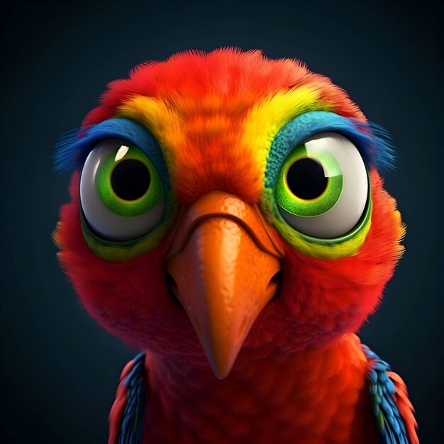 Parrot with green eyes on a dark background 3d rendering