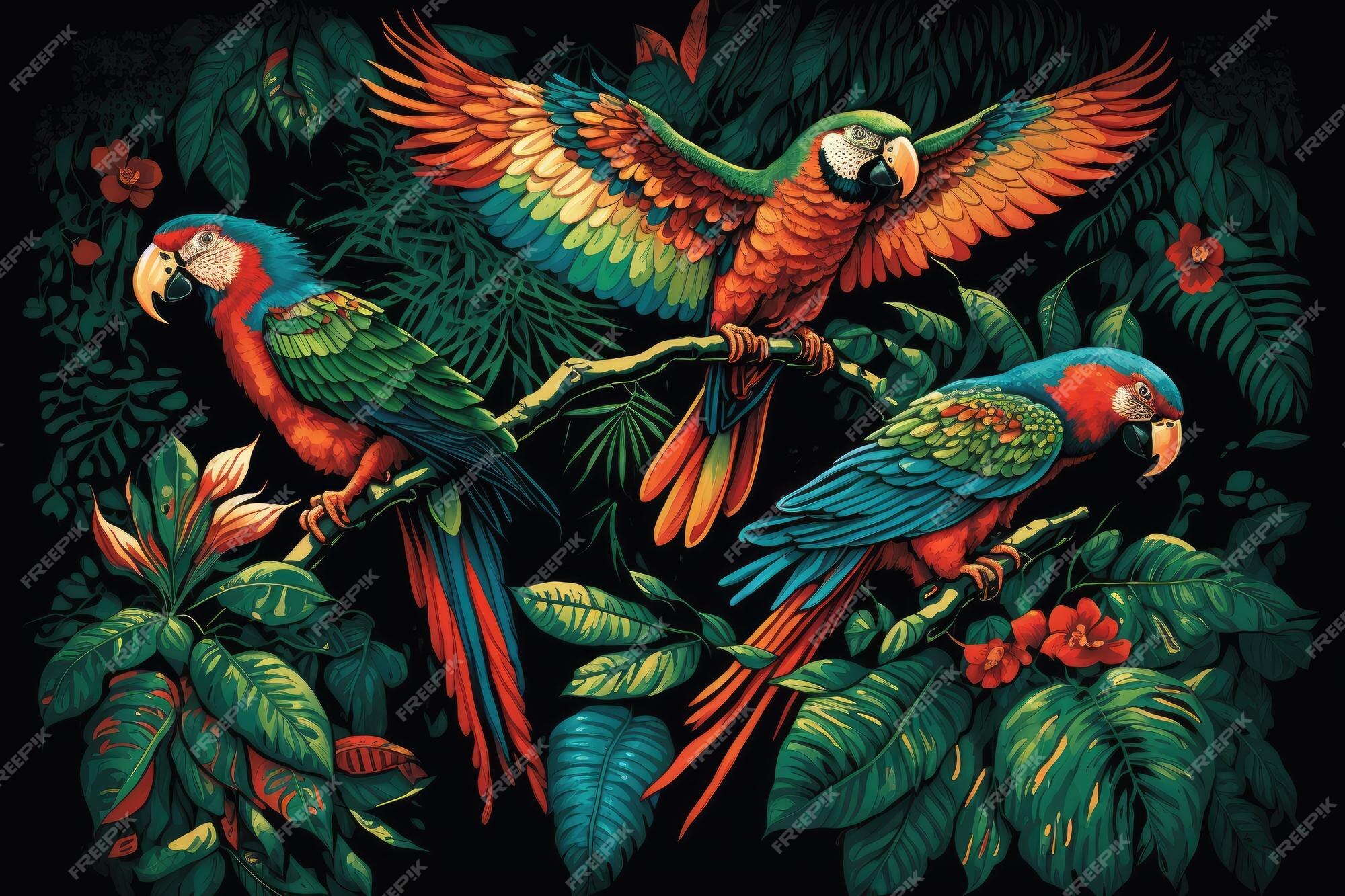 Parrots in a jungle hanging from tree branches and ... Biology Diagrams