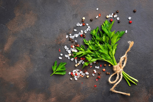 Parsley, salt and pepper. Culinary background