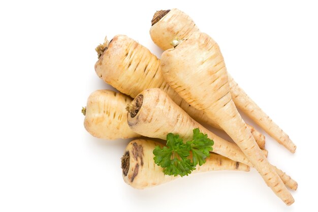 Parsnip and persley isolated on white