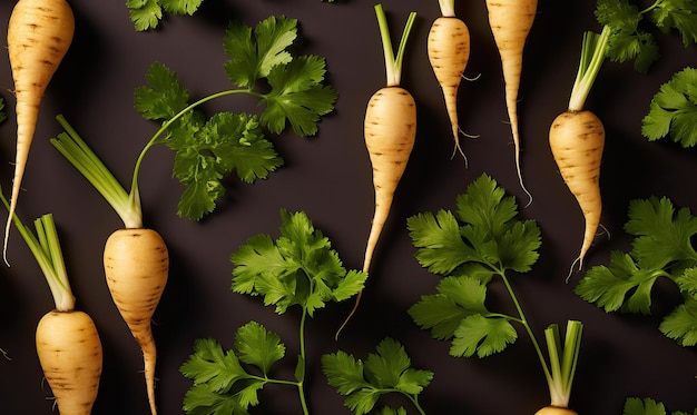 Photo parsnips on a dark background generative ai