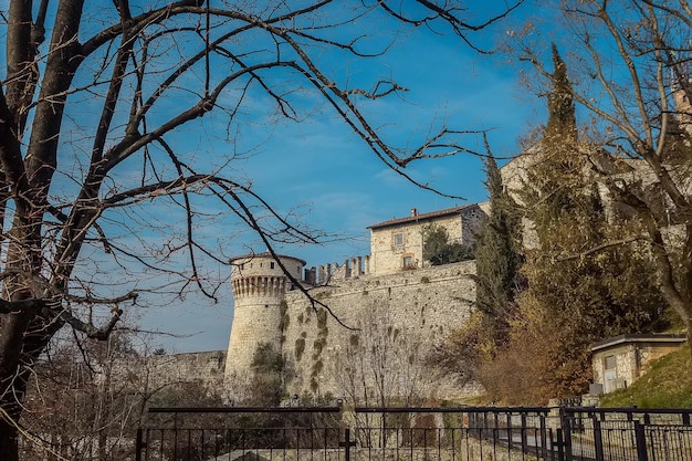 Part of the castle of the city of Brescia on a sunny winter day