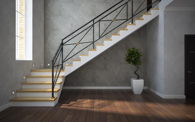 Part of the classical interior staircase view with plant