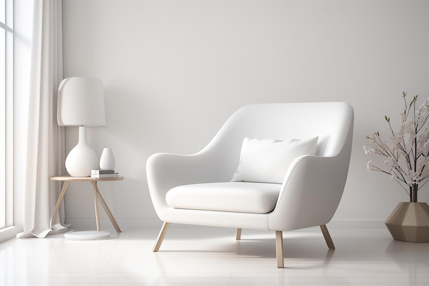 Photo part of clean white interior with white armchair 3d rendering